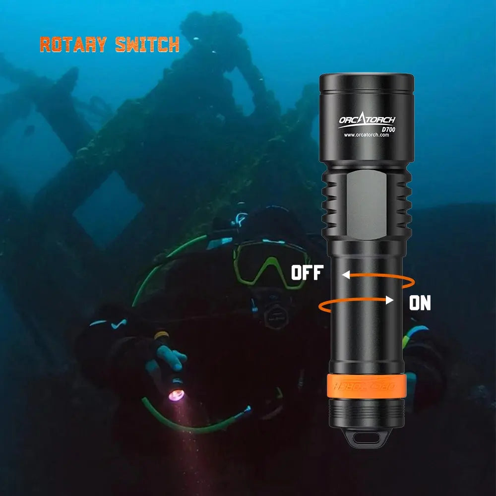 OrcaTorch Recreational Diving D700 Max torcia subacquea batteria 1×5000 mAh