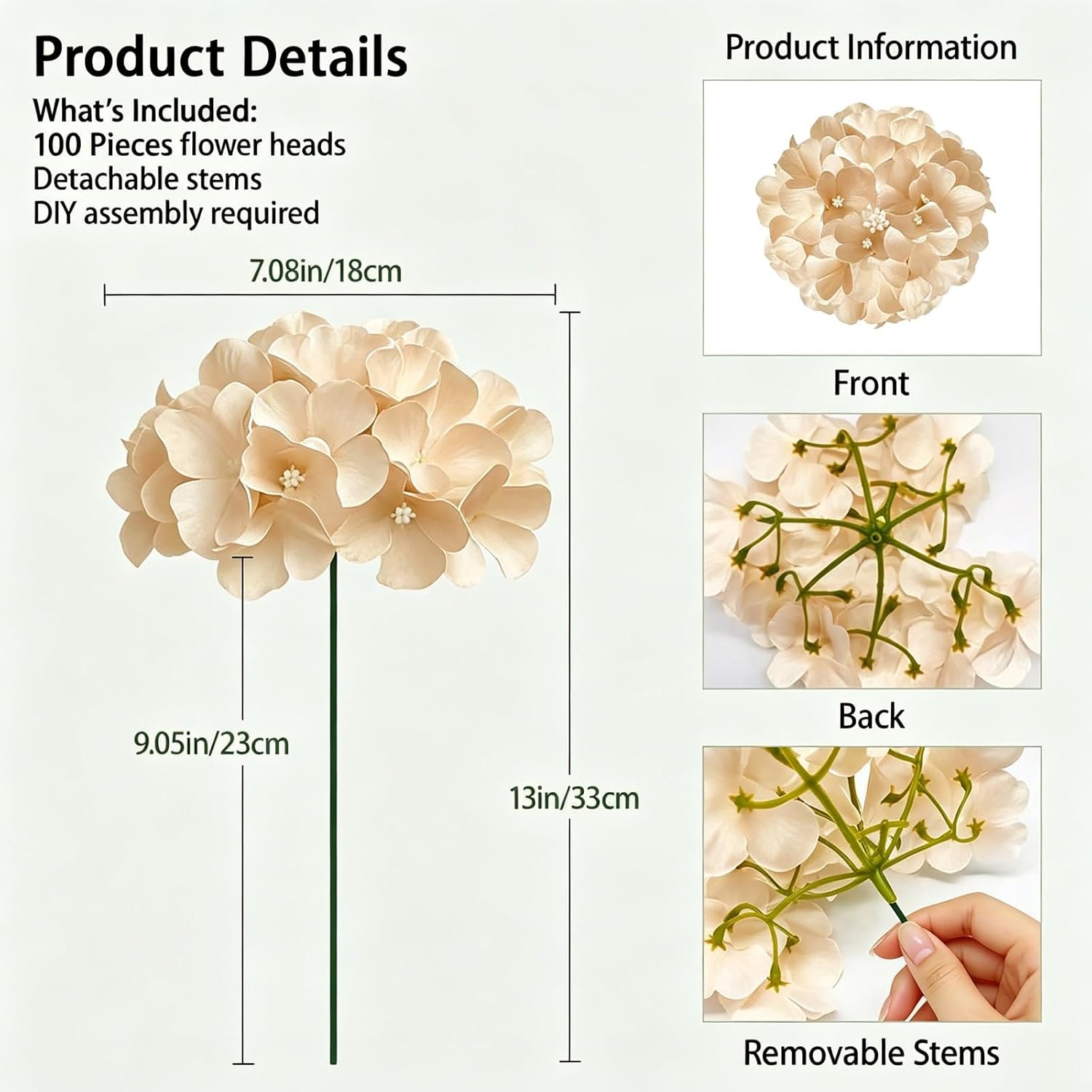 NEW-Vi Artificial Flowers 100 PCS Champagne Hydrangea fiori artificiali bianchi realistici