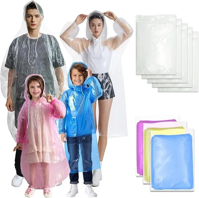 NEW-Vi Rain Ponchos Disposable Ponchos Family Pack poncho pioggia trasparente con cappuccio