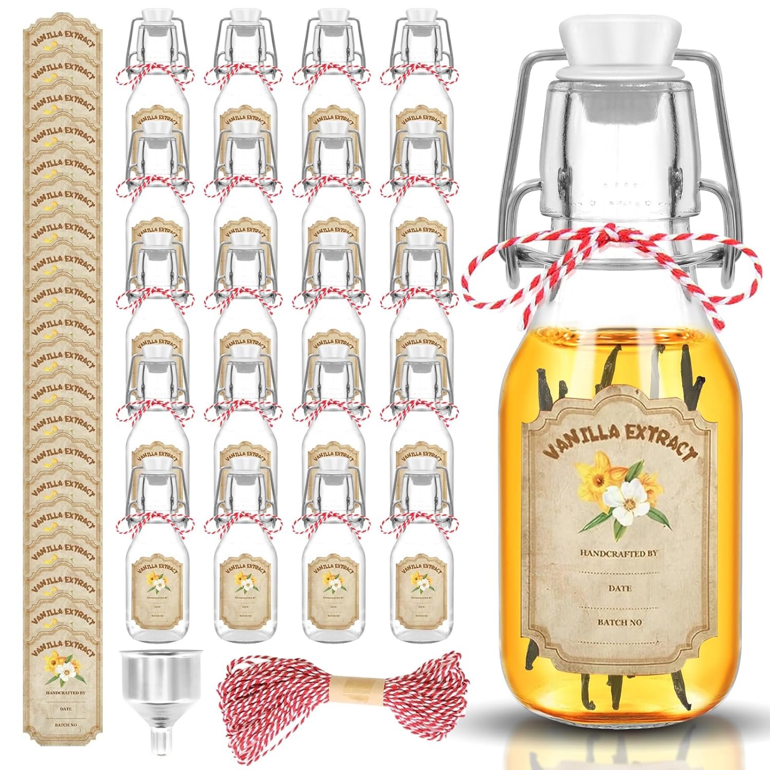NEW-Vi Glass Bottles 20 Pack Swing Top Glass Vanilla Extract Bottles 4 oz con imbuto