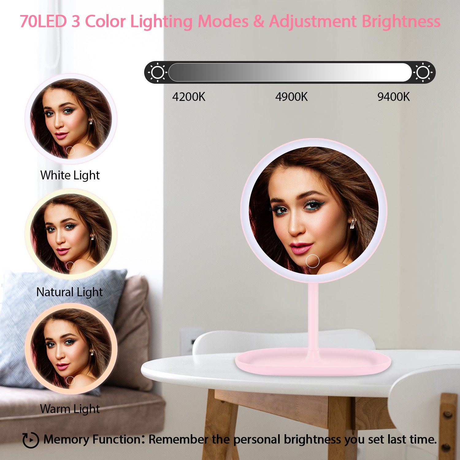 NEW-Vi Beauty Mirror Milishow specchio trucco illuminato 5X, rosa