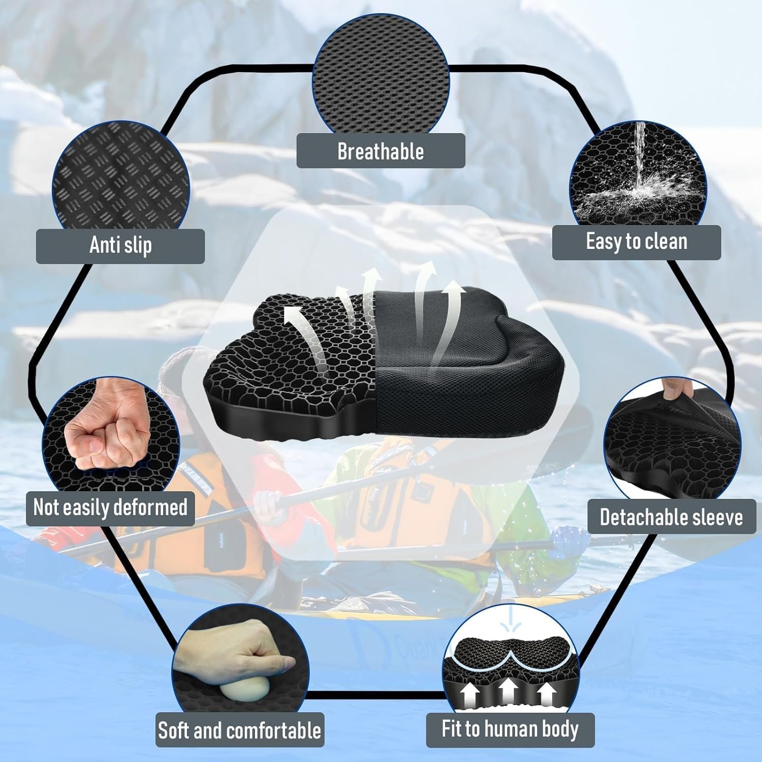 NEW-Vi Kayak Seat Cushion cuscino kayak in gel 7,5 cm impermeabile