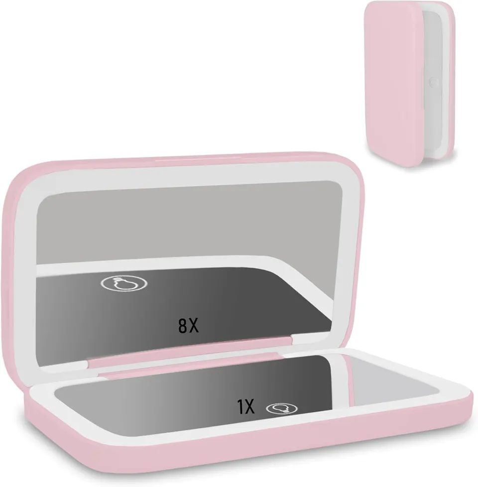 NEW-Vi Beauty Mirror specchio trucco da viaggio rosa 1x/8x LED