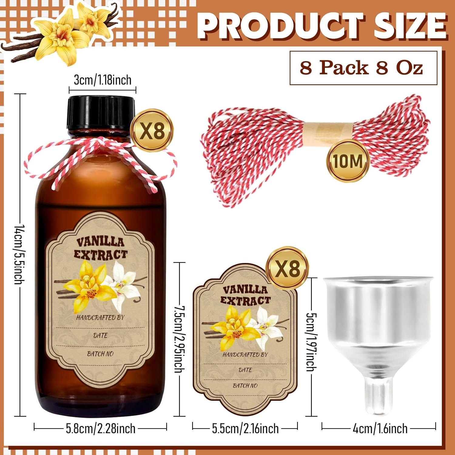 NEW-Vi Glass Bottles bottiglie in vetro ambrato 8 oz 8 pezzi per vaniglia