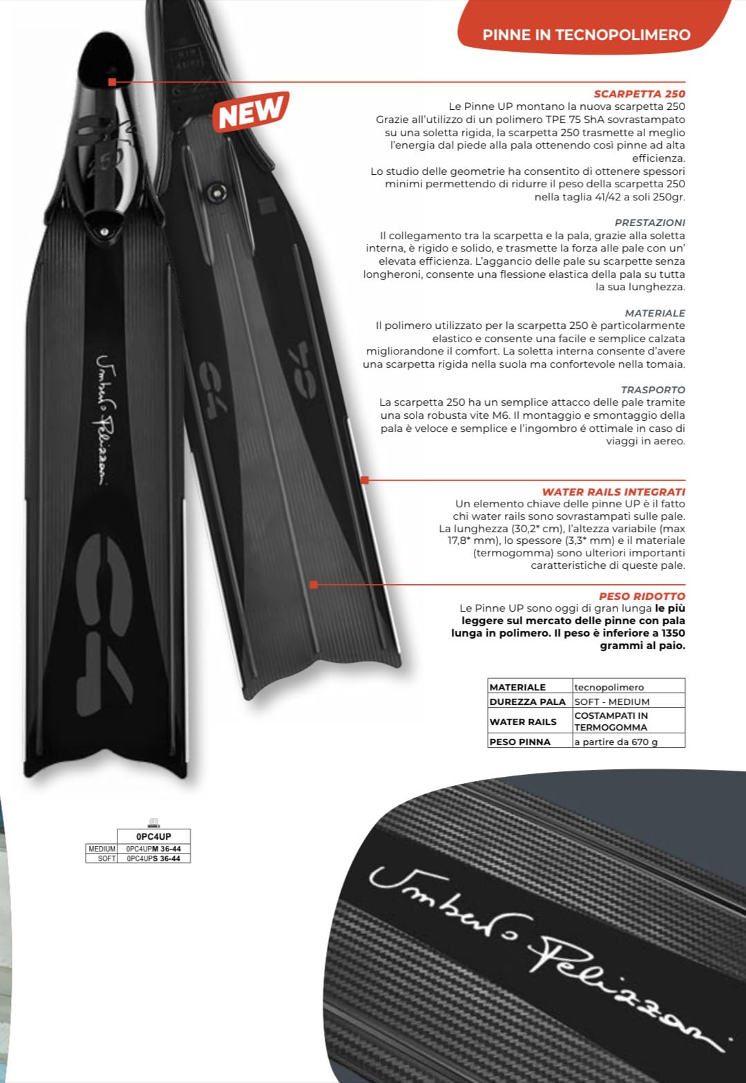 C4 Umberto Pelizzari pinne pala Soft 40/41 in tecnopolimero