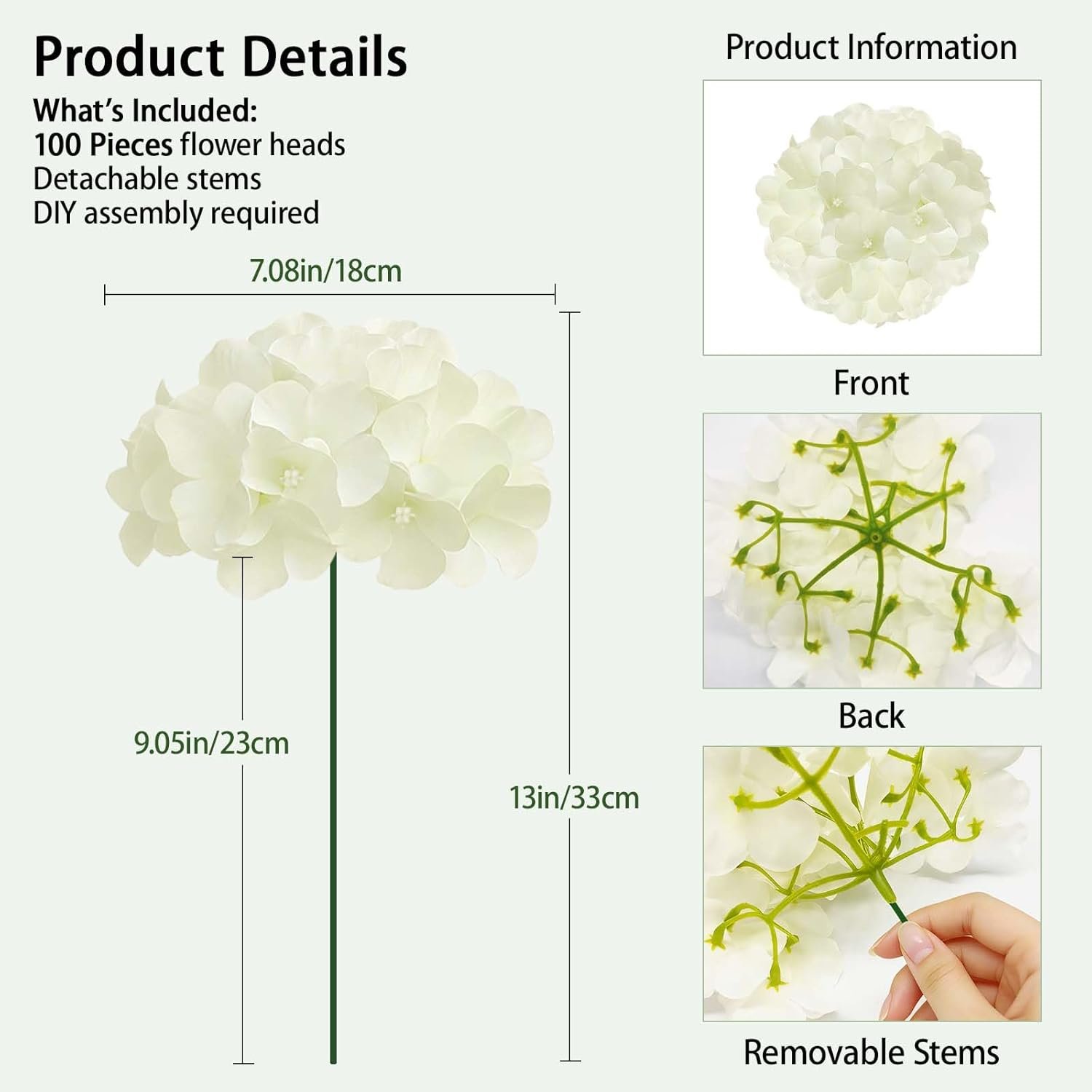 NEW-Vi Artificial Flowers ortensie artificiali bianche 100 pezzi