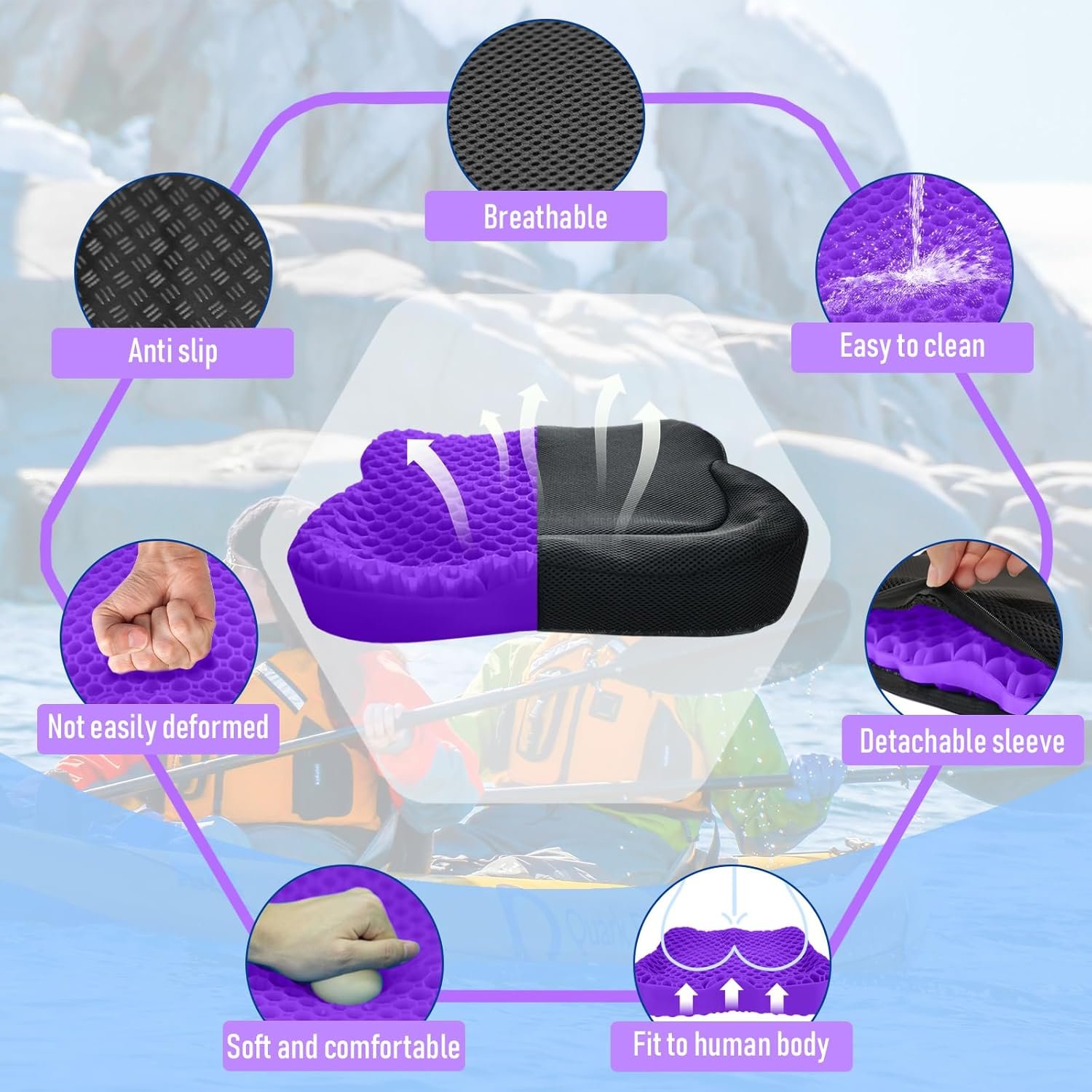 NEW-Vi Kayak Seat Cushion cuscino kayak gel impermeabile 7,5 cm