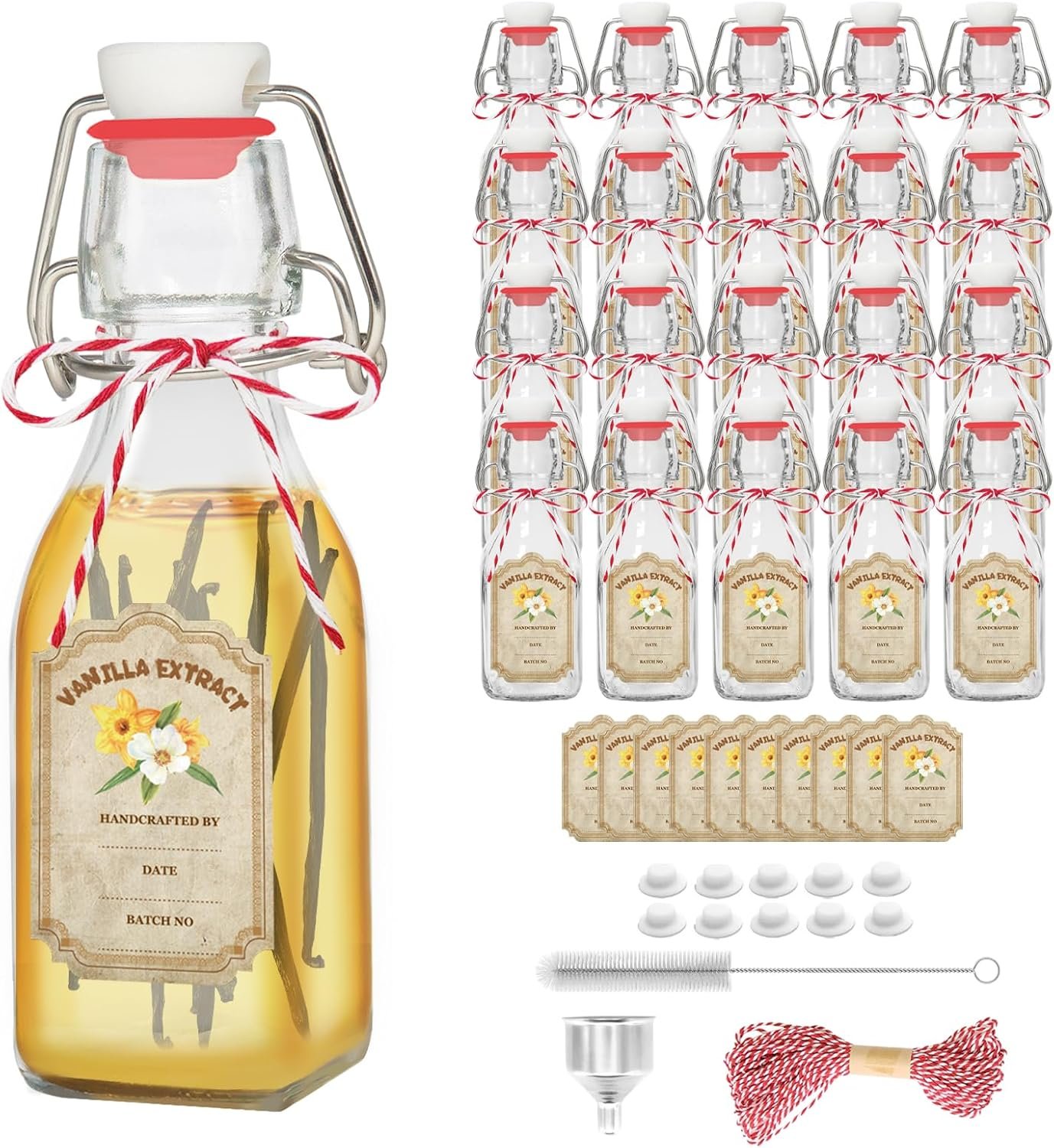 NEW-Vi Glass Bottles bottiglie in vetro 4 oz 20 pezzi con imbuto