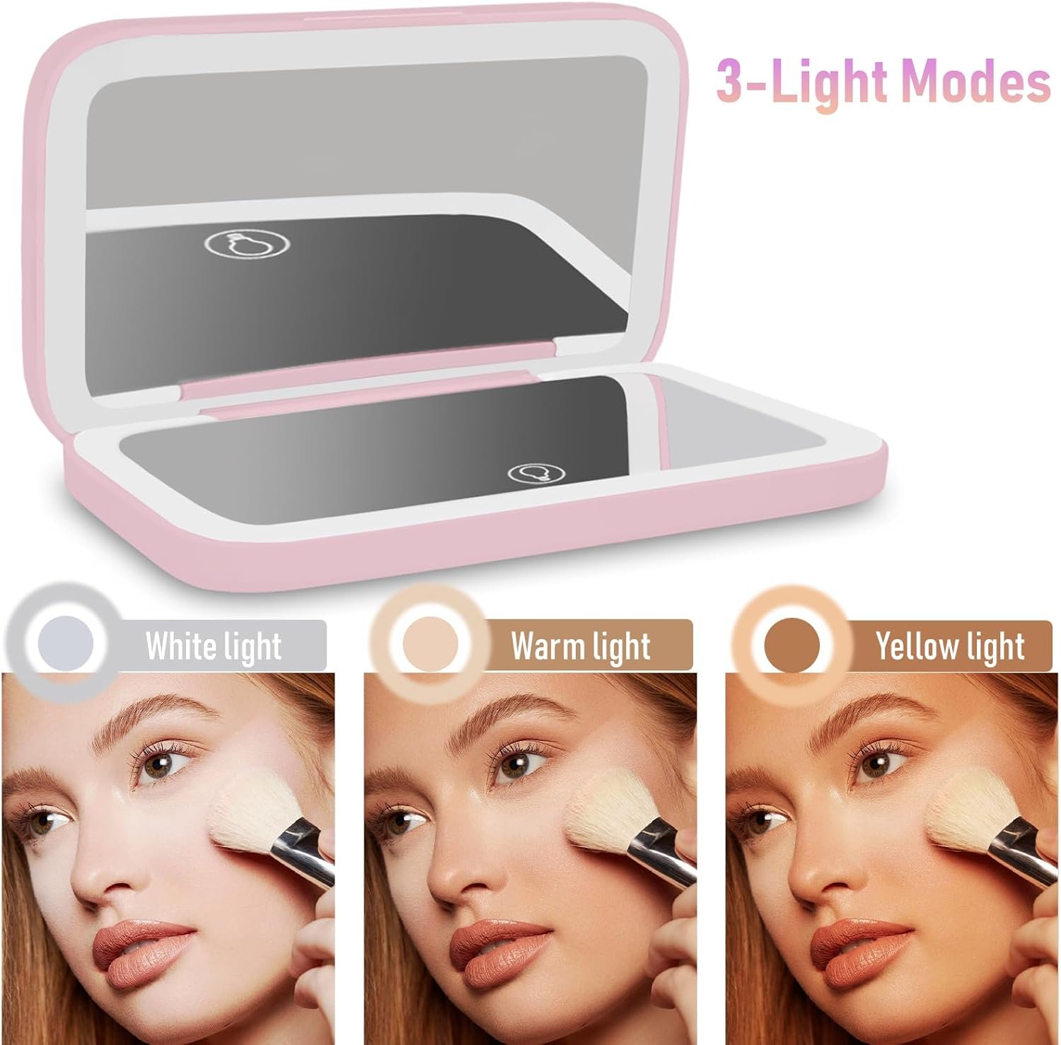 NEW-Vi Beauty Mirror specchio trucco da viaggio rosa 1x/8x LED
