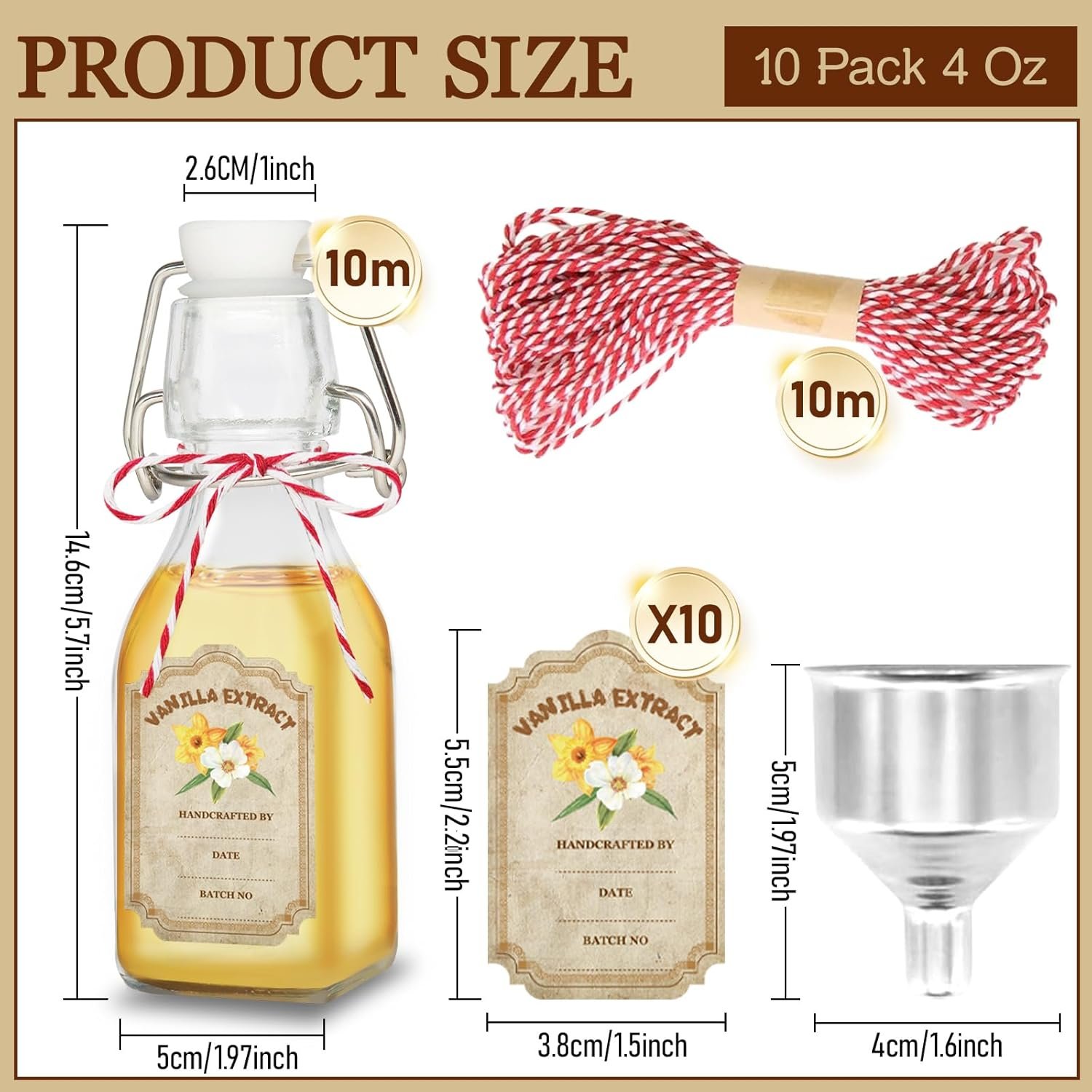 NEW-Vi Glass Bottles bottiglie in vetro 4 oz 10 pezzi tappo meccanico