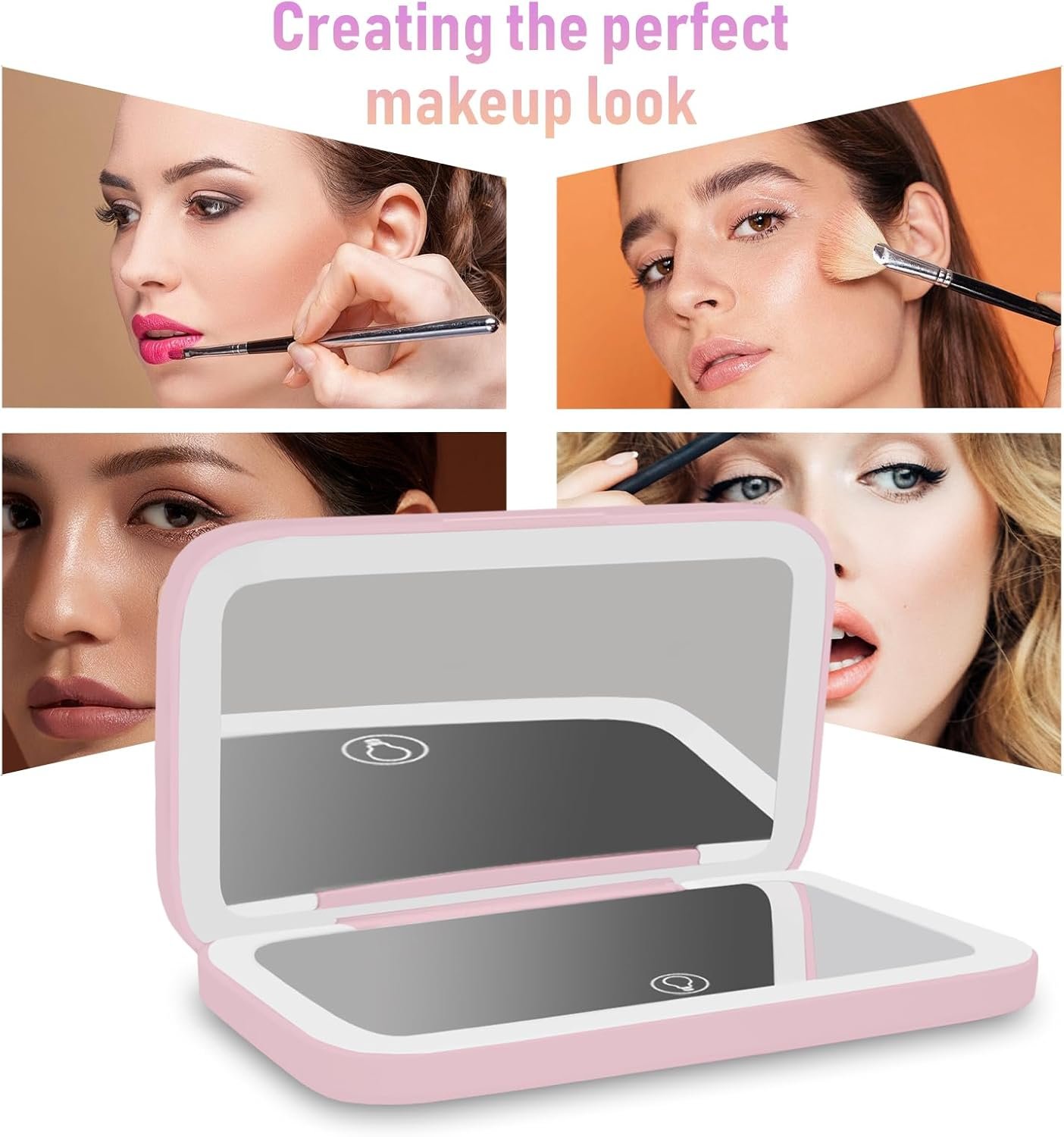 NEW-Vi Beauty Mirror specchio trucco da viaggio rosa 1x/8x LED