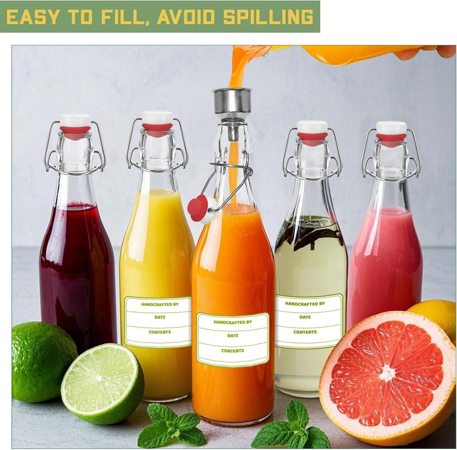 NEW-Vi Glass Bottles bottiglie in vetro 1 litro, 6 pezzi