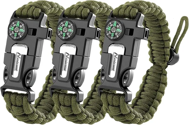 NEW-Vi Survival Paracord Bracelet bracciale paracord 3 pezzi nero con accendifuoco