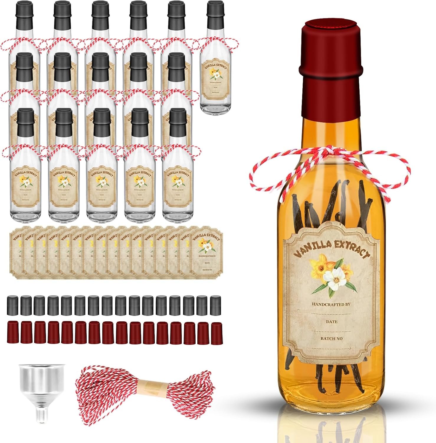 NEW-Vi Glass Bottles 5 oz bottiglie vetro 16 pezzi con imbuto
