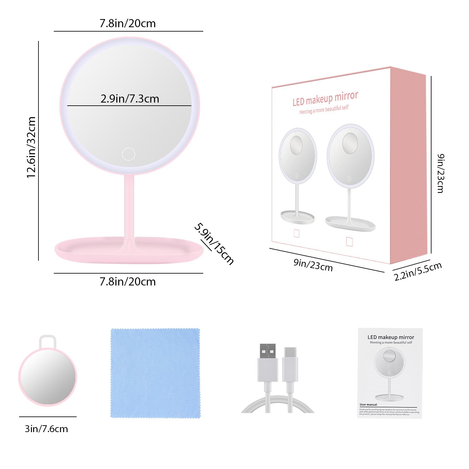 NEW-Vi Beauty Mirror Milishow specchio trucco illuminato 5X, rosa