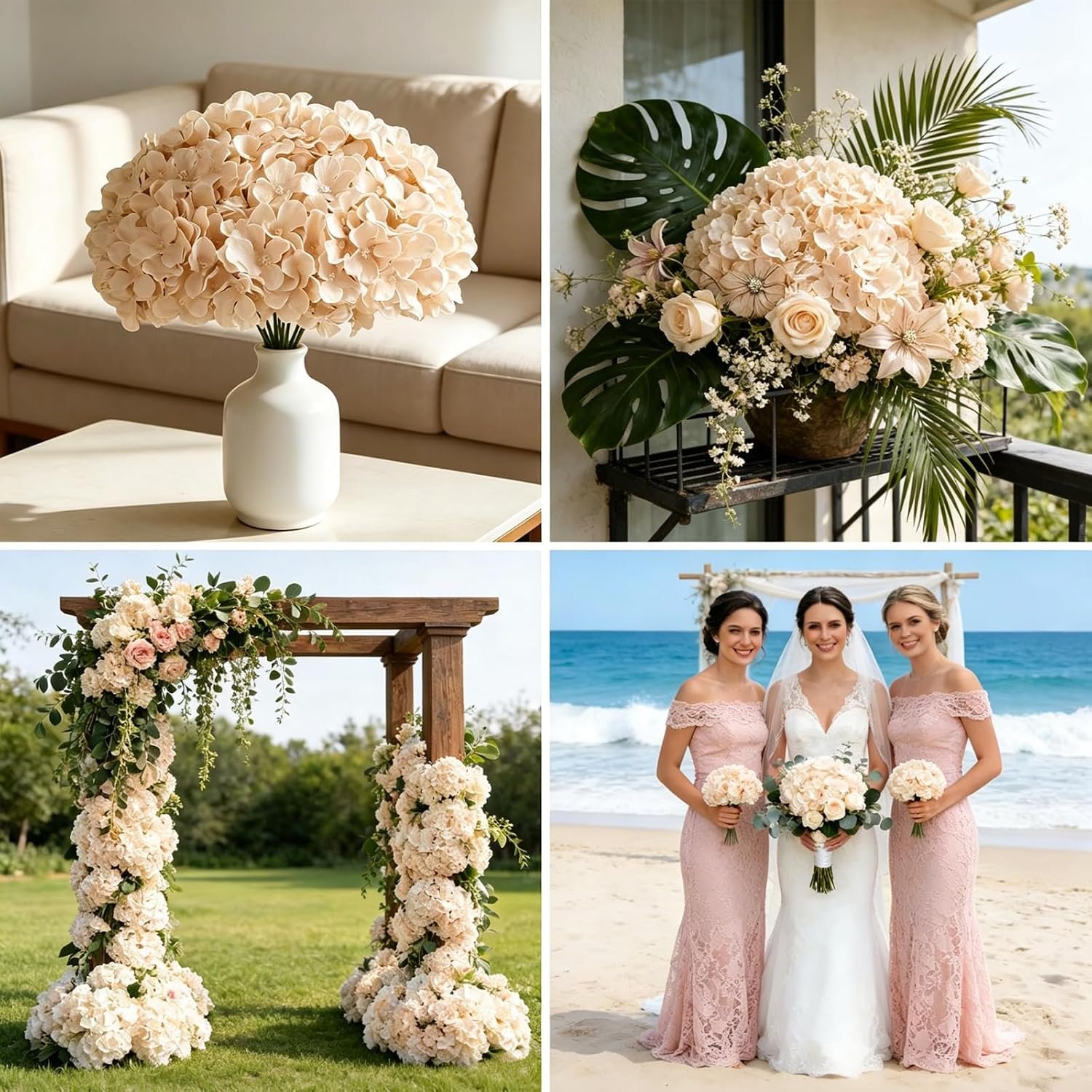 NEW-Vi Artificial Flowers 100 PCS Champagne Hydrangea fiori artificiali bianchi realistici