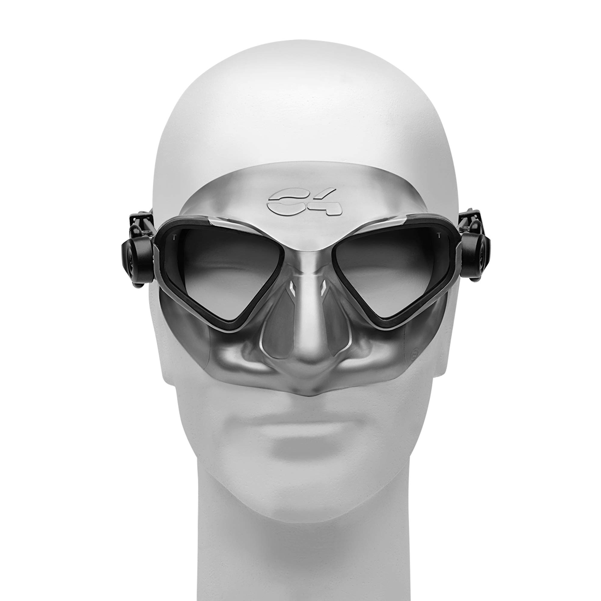 C4 Masks and Snorkels Falcon maschera subacquea apnea Silver antiappannamento volume ridotto