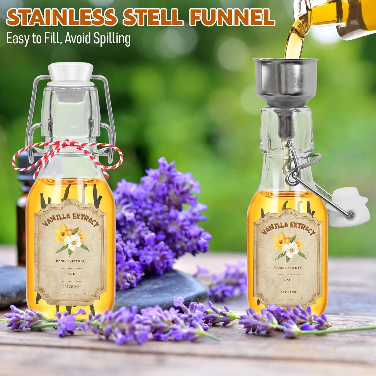 NEW-Vi Glass Bottles 20 Pack Swing Top Glass Vanilla Extract Bottles 4 oz con imbuto