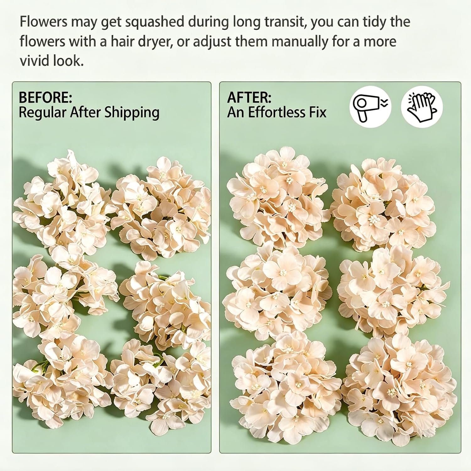 NEW-Vi Artificial Flowers 100 PCS Champagne Hydrangea fiori artificiali bianchi realistici