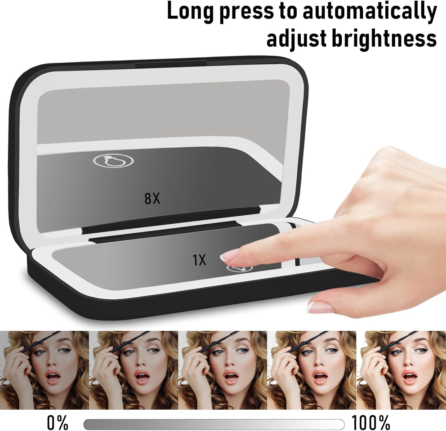 NEW-Vi Beauty Mirror specchio trucco da viaggio nero 1x/8x LED