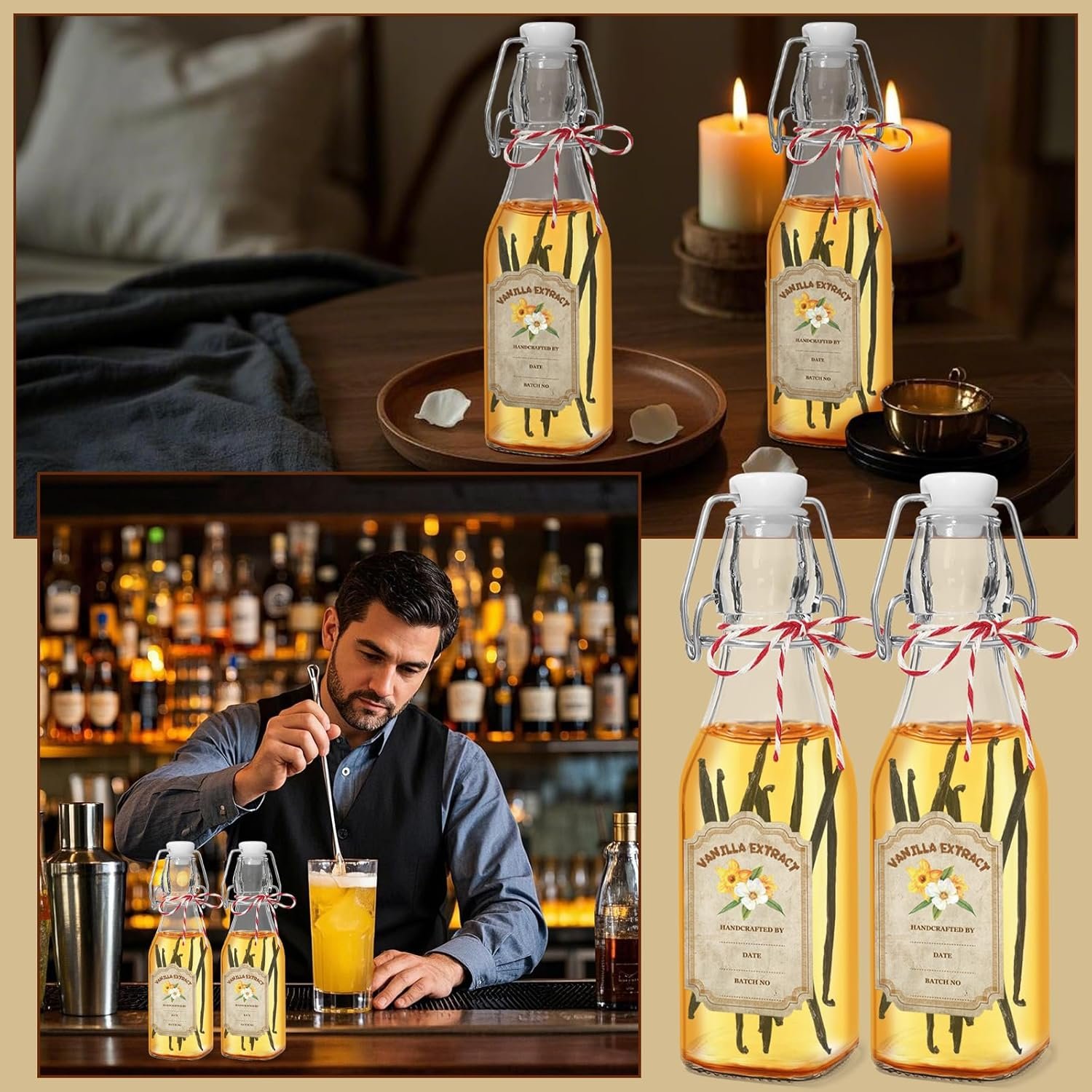 NEW-Vi Glass Bottles bottiglie vetro 8 oz con tappo meccanico, 10 pezzi