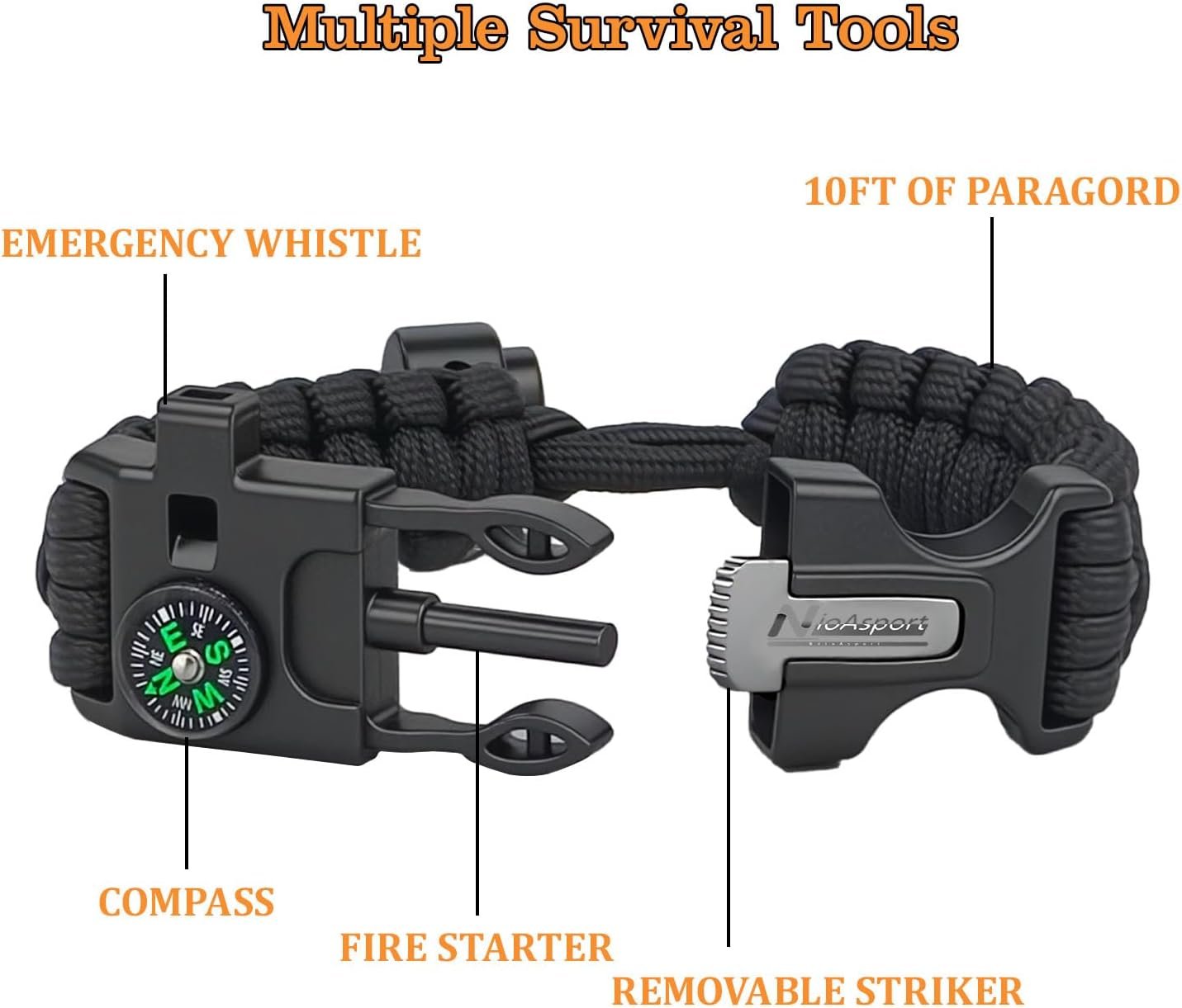 NEW-Vi Survival Paracord Bracelet bracciale di sopravvivenza 3 pezzi nero