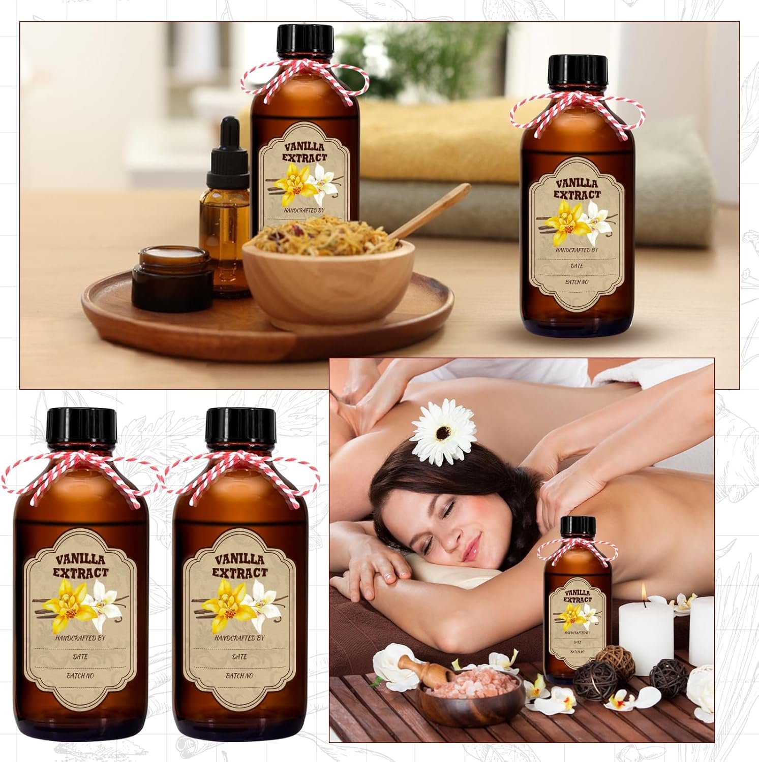 NEW-Vi Glass Bottles 12 Pack Amber Glass Vanilla Extract Bottles 8 oz con etichette e imbuto