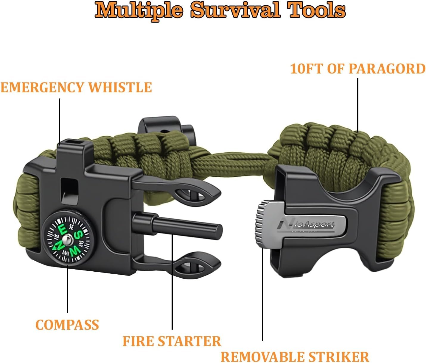 NEW-Vi Survival Paracord Bracelet bracciale paracord 3 pezzi nero con accendifuoco