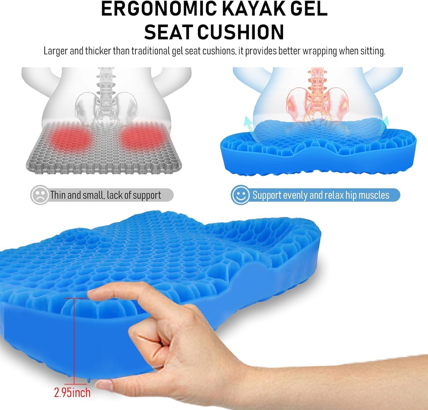 NEW-Vi Kayak Seat Cushion cuscino kayak gel impermeabile 7,5 cm