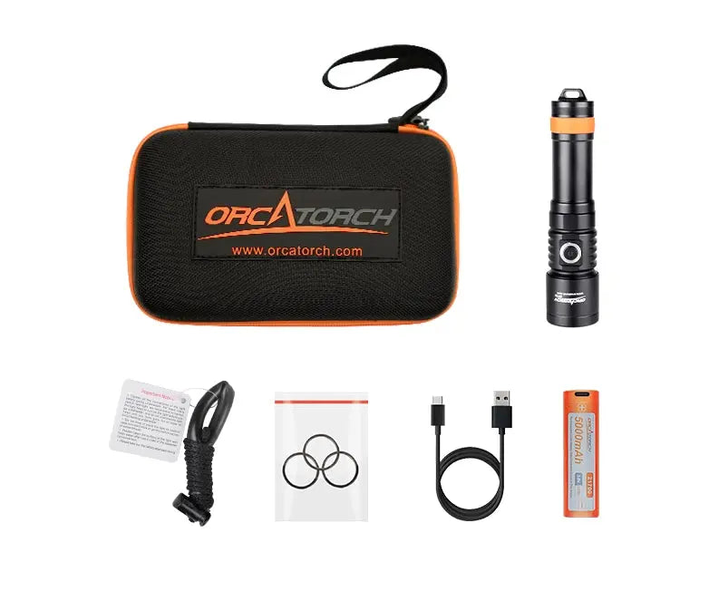 OrcaTorch Recreational Diving D710 torcia subacquea 3000 lumen nera 1 batteria