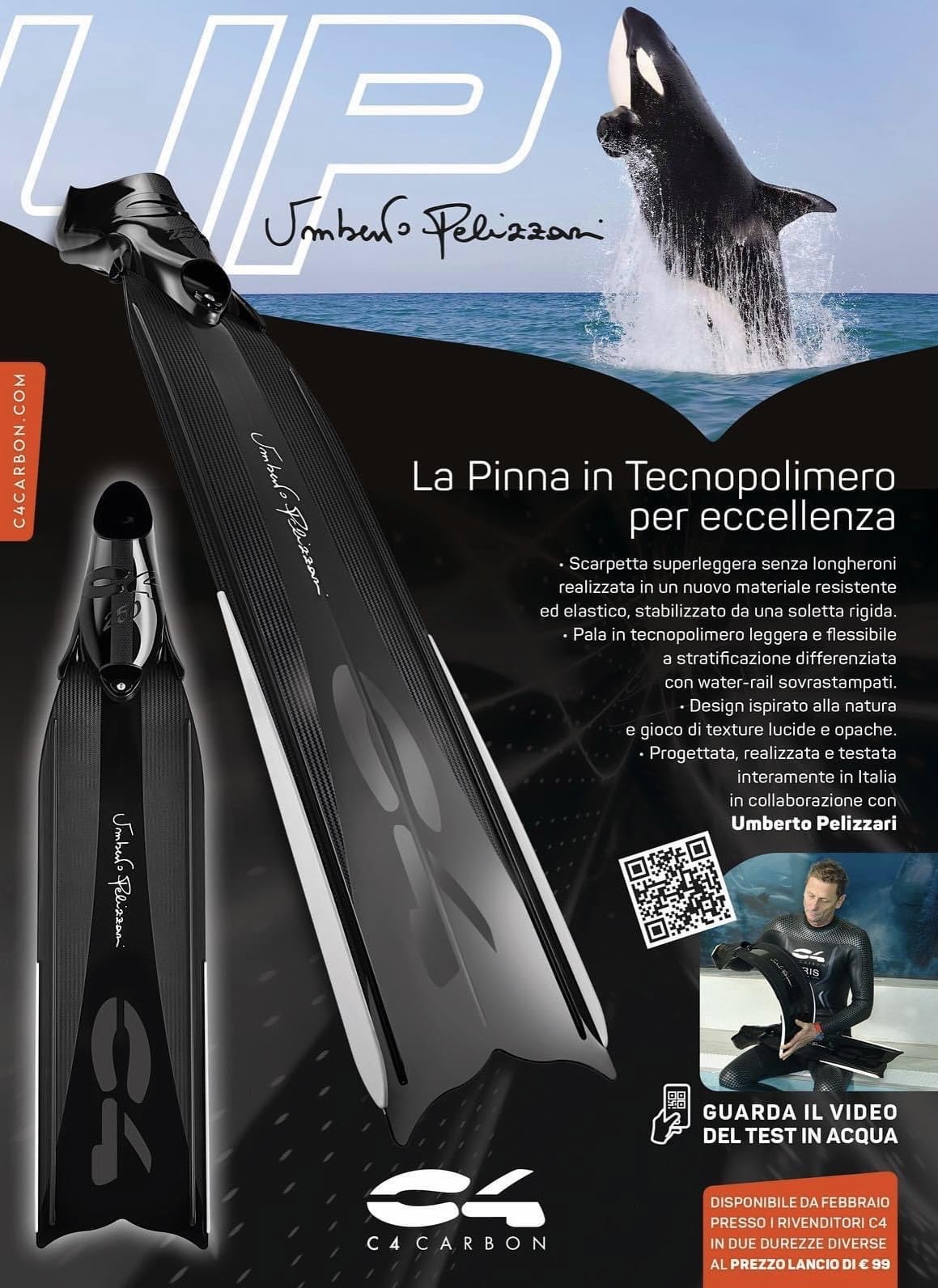 C4 Umberto Pelizzari pinne pala Soft 40/41 in tecnopolimero