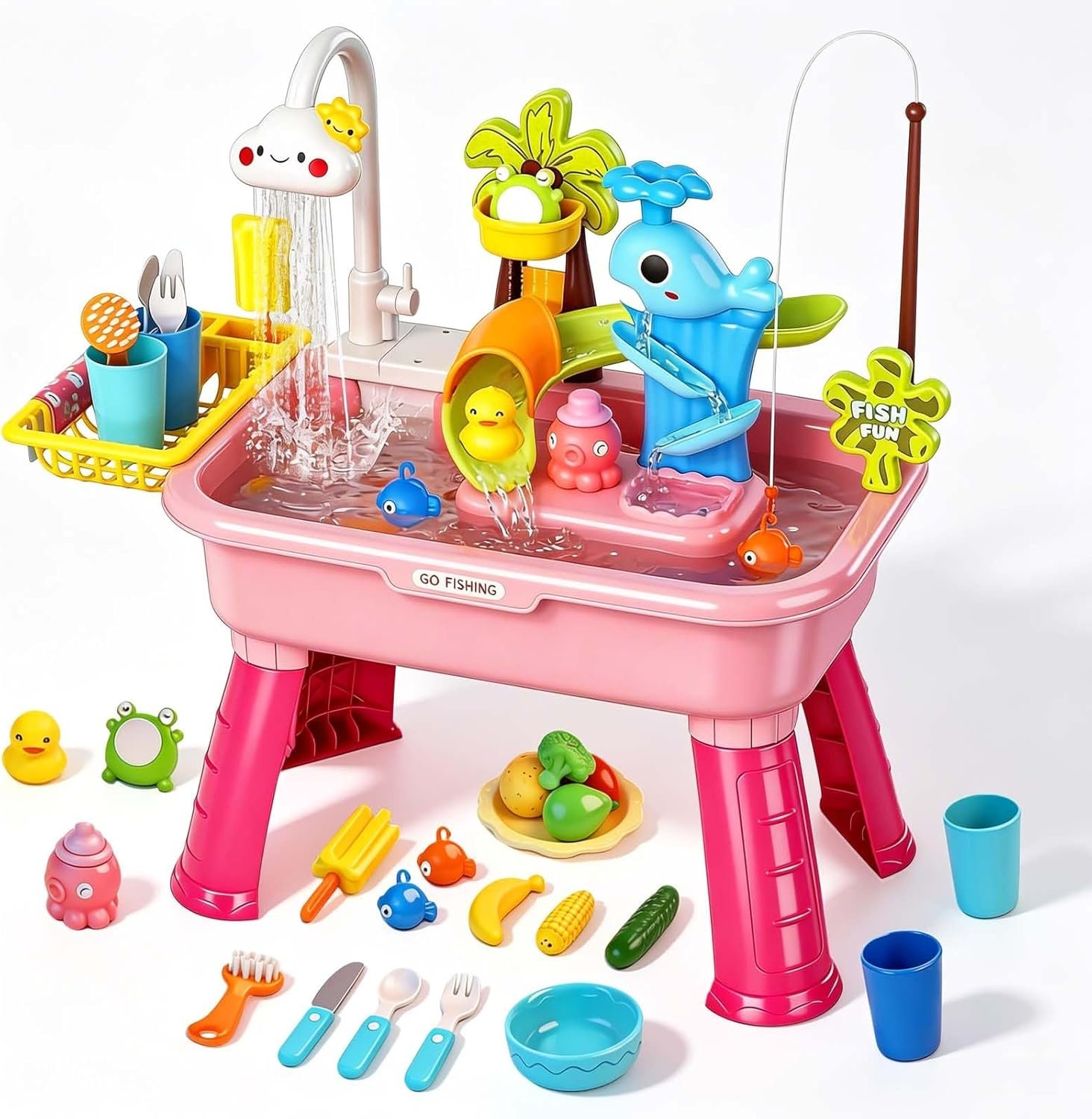 NEW-Vi Water Play Table 2026 Upgraded tavolo gioco acqua rosa con pompa
