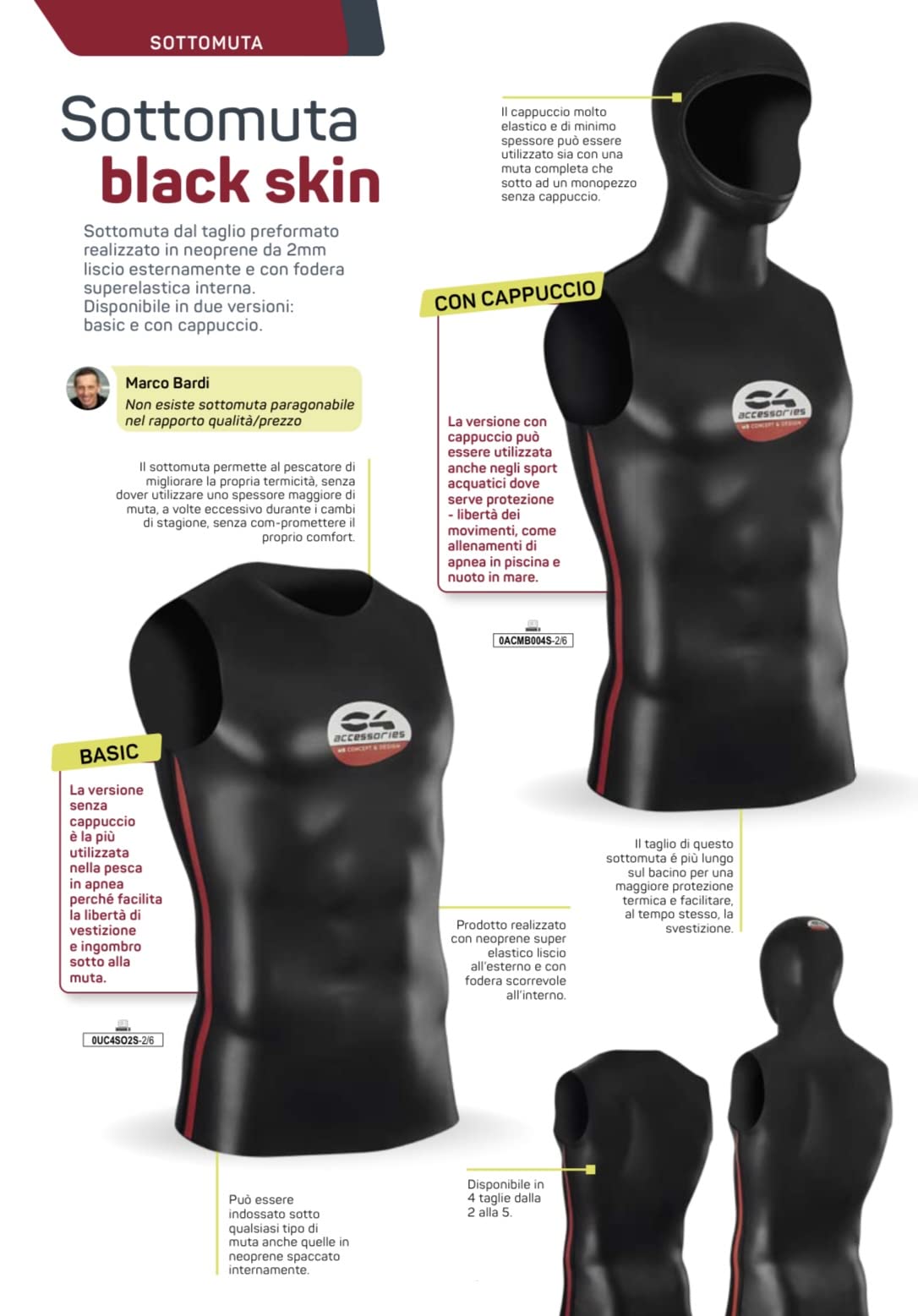 C4 Wetsuits BLACK SKIN BASIC sottomuta apnea 2 mm taglia 4