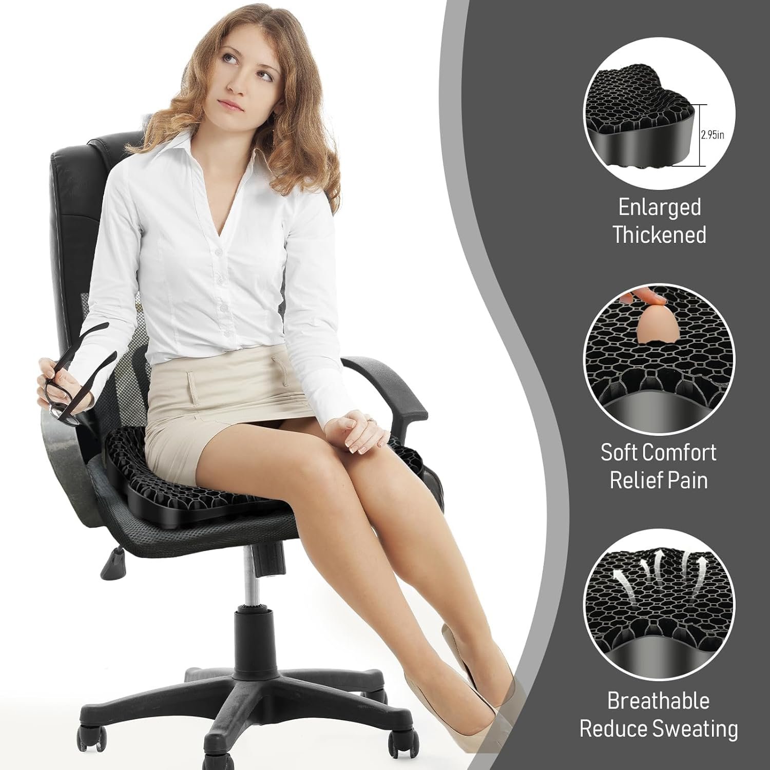 NEW-Vi Seat Cushion for Office Cooling Gel Seat Cushion grande a nido d'ape con fodera