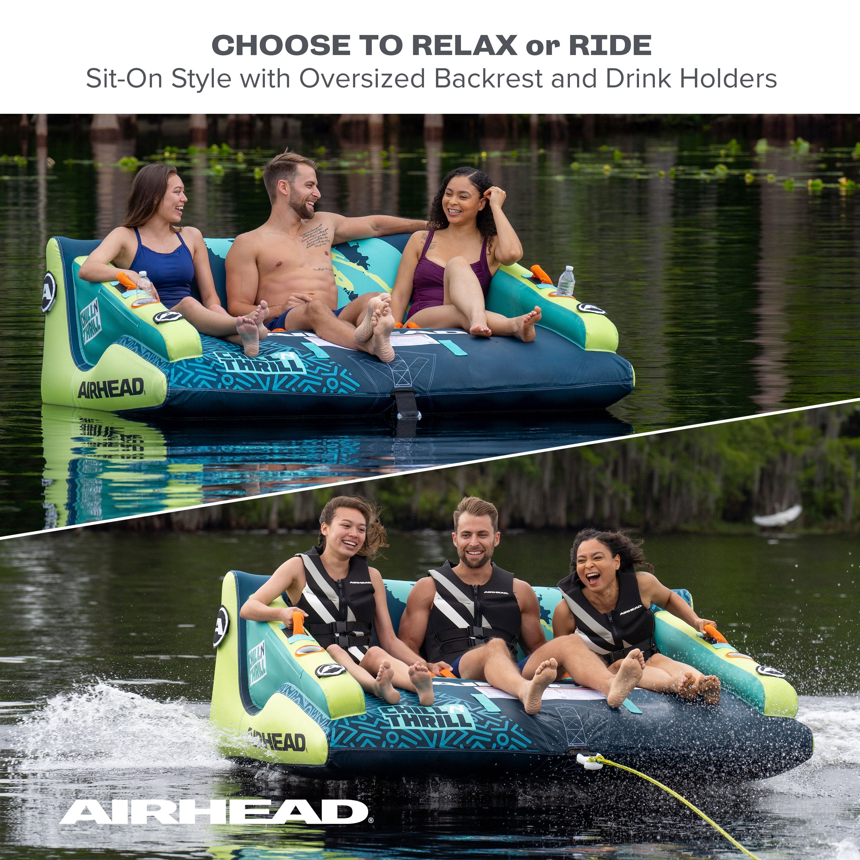 AIRHEAD Towable Tubes Chill 'N Thrill gonfiabile trainabile 1-3 posti con schienale