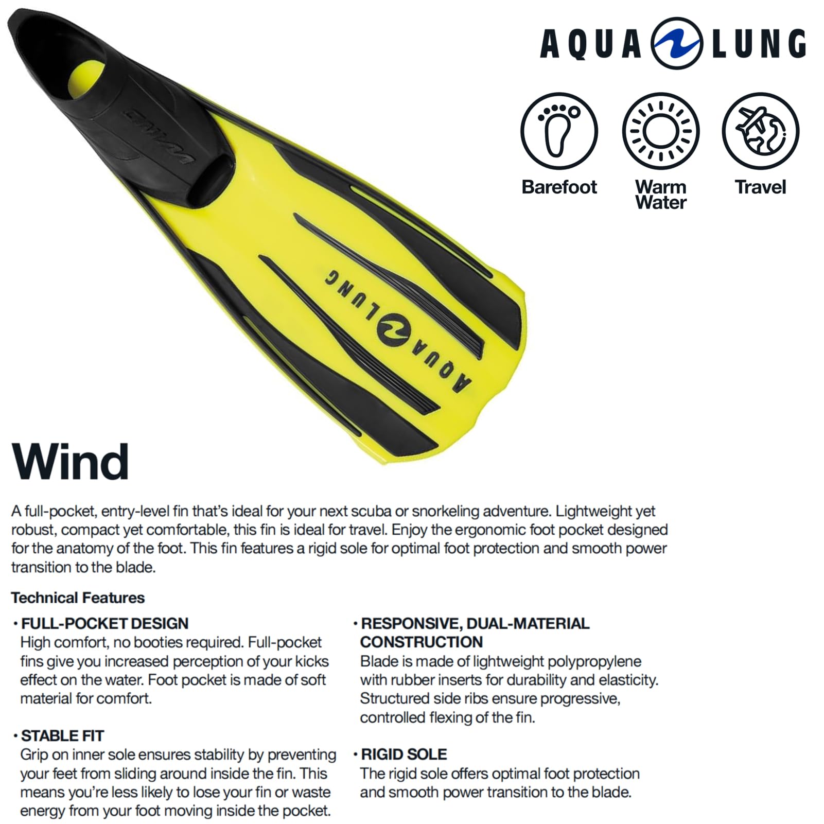 Aqualung Pinne da immersione Wind pinne gialle