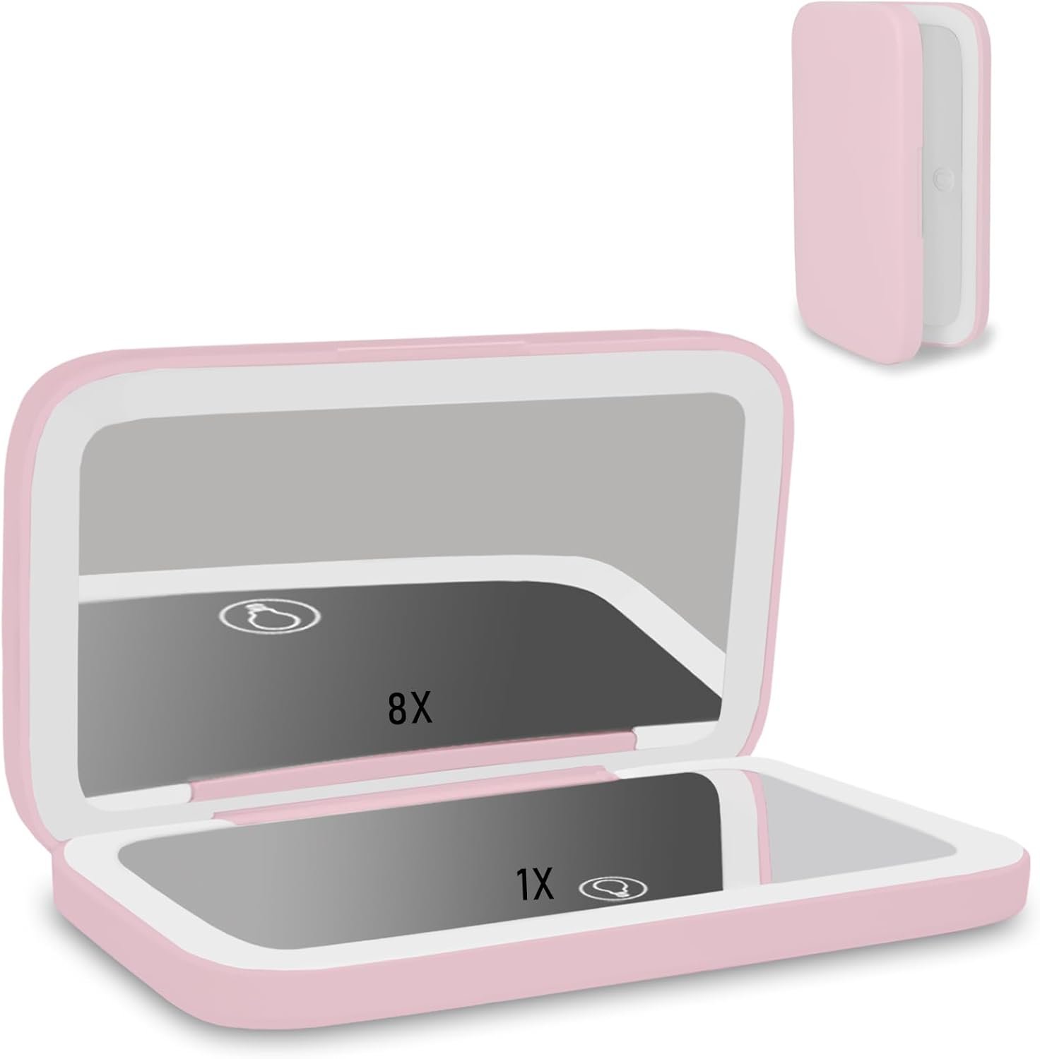 NEW-Vi Beauty Mirror specchio trucco da viaggio rosa 1x/8x LED